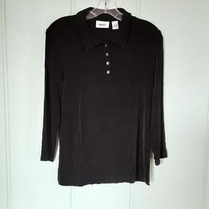 Chico's Travelers #161 Women's Polo Shirt Long Sleeve Sz 1M Preowned Black